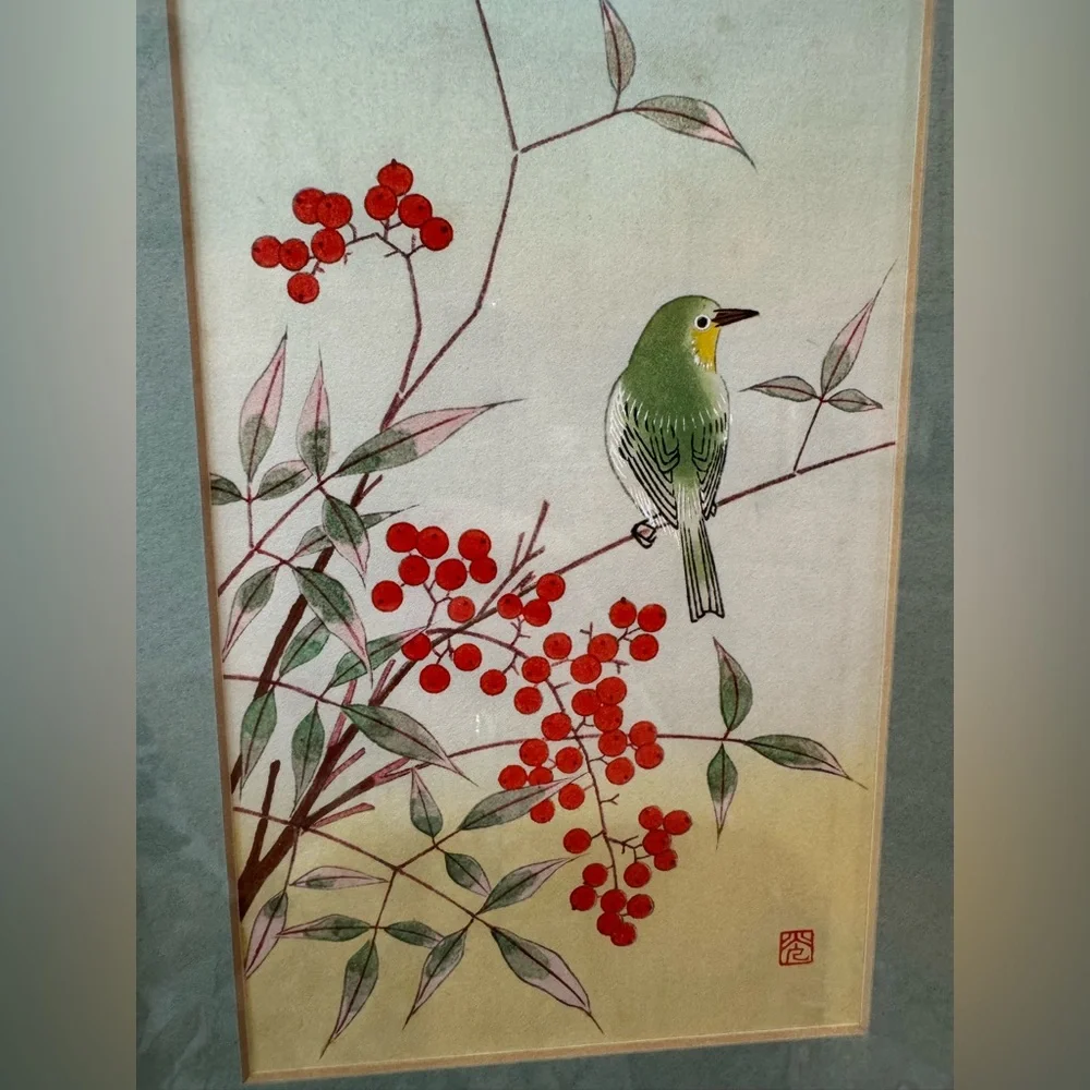 Framed vintage Botanical bird Art Prints with silver Frames